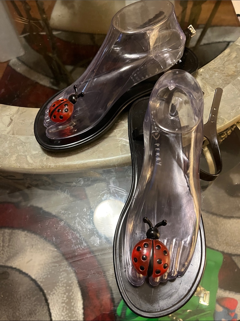 🐞Katy Perry Collections Clear Jelly Sandals with Red Ladybug Accent🐞 - Picture 3 of 6